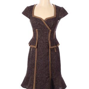 Nanette Lepore Purple and Tan Tweed Dress cap sleeves